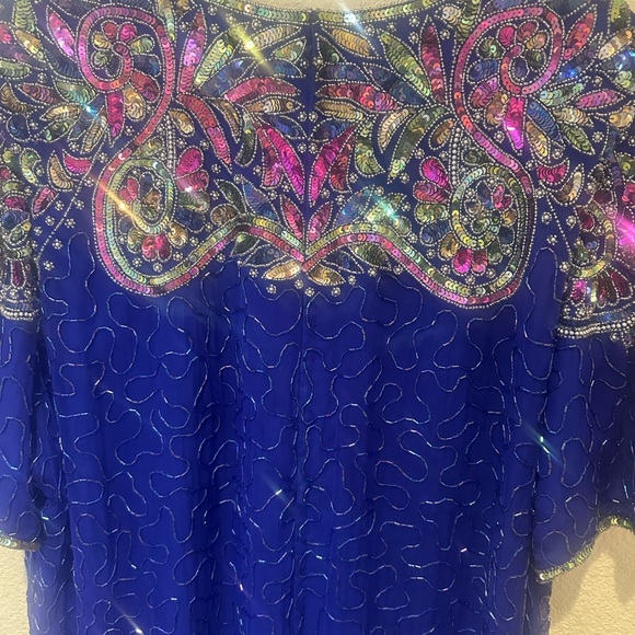 Laurence Kazar Royal Blue Silk Beaded Gown - Picture 9 of 11